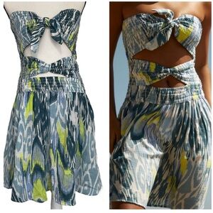 Anthropologie Reversible Water Color Smocked Mini Dress Size Small NWT